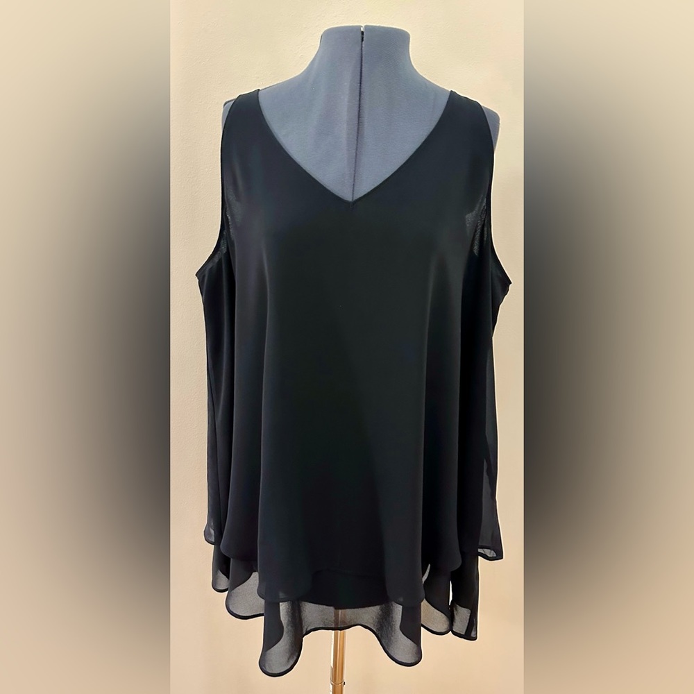 Plus Size 16 Black Double-Layer Chiffon Blouse